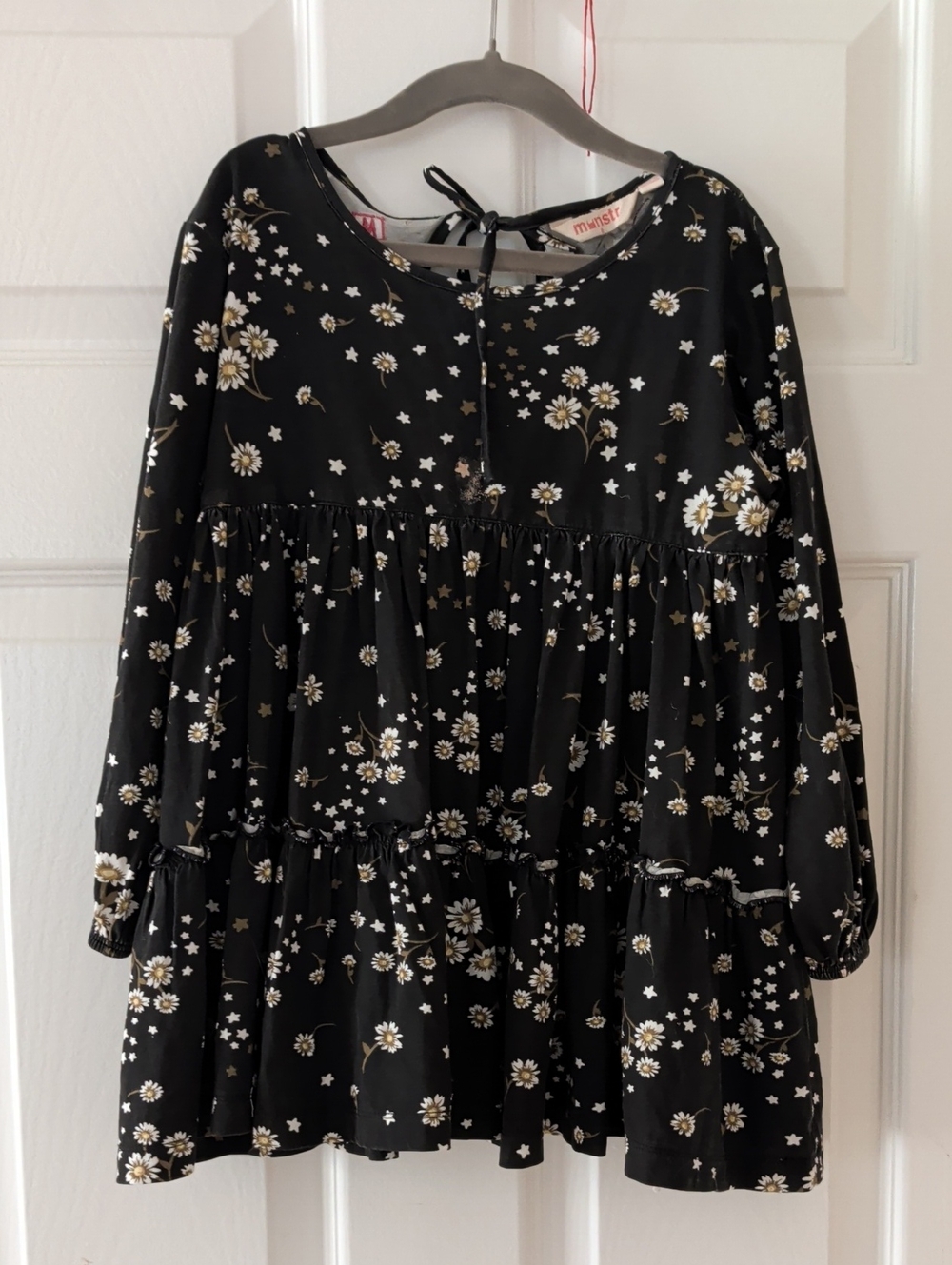 Munster Black Daisy Tiered Dress with Cream and Gold Flowers